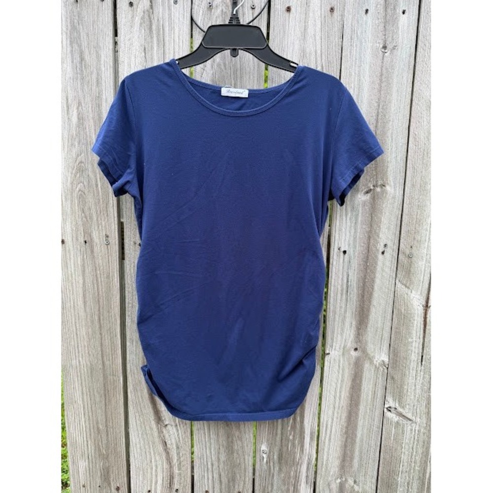 Maternity Bearsland T-Shirt Womens XL Navy Blue Ruched Side Short Sleeve Basic